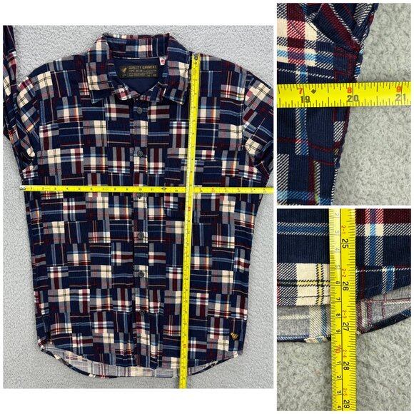 Uniqlo Shirt Men Extra Small XS Navy Blue Plaid Flannel Patchwork Button Up Polo - Picture 10 of 10